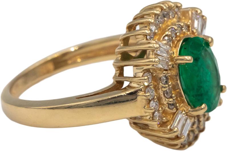 Diamond and Emerald 14k Yellow Gold Halo Cocktail Ring 1.40CT Size 5