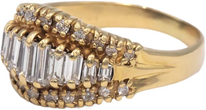 14k Yellow Gold Baguette & Round VS Diamond Cocktail Ring 0.60CT Size 6.75