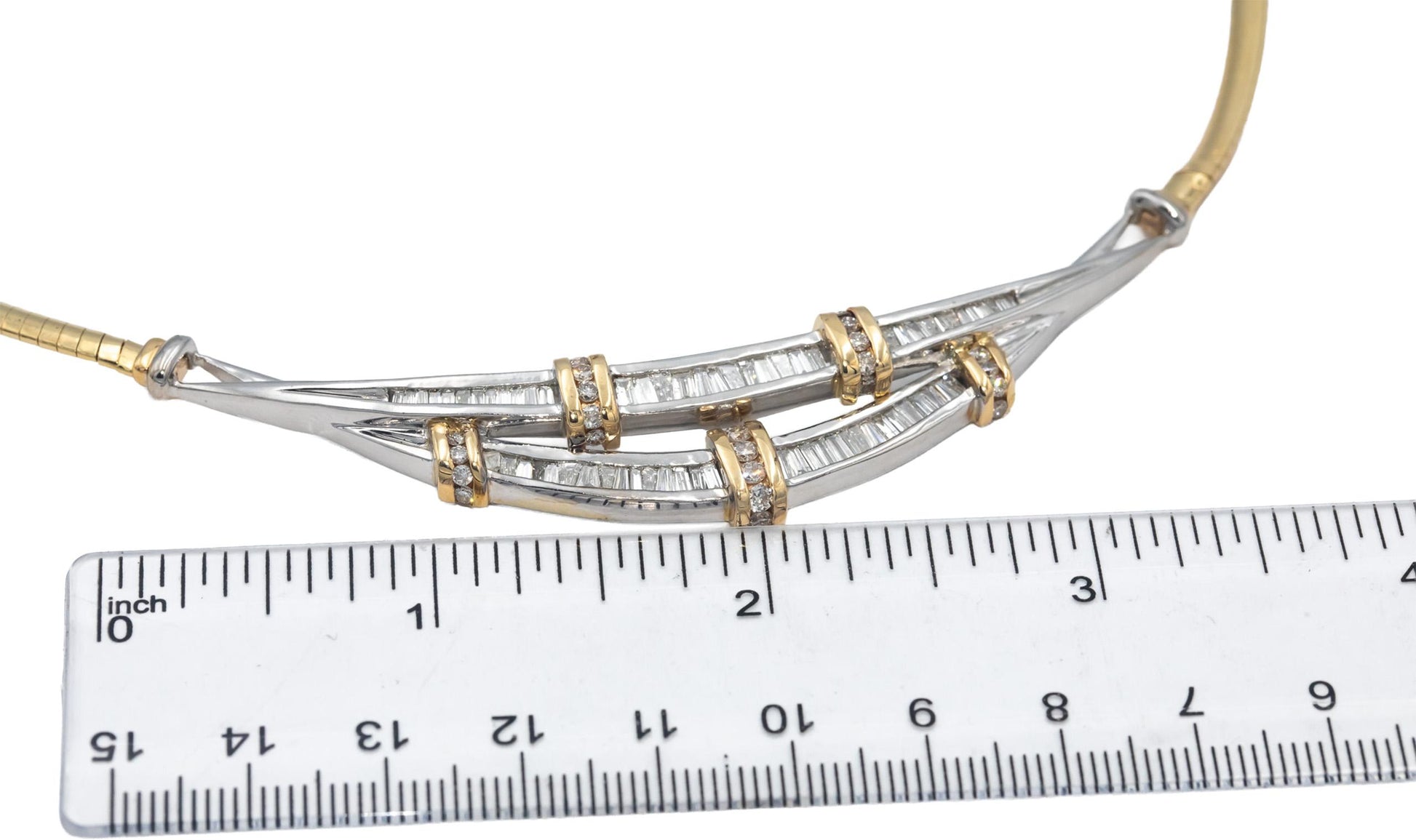 14k White & Yellow Gold Baguette and Round Diamond Formal Necklace 2.50CT