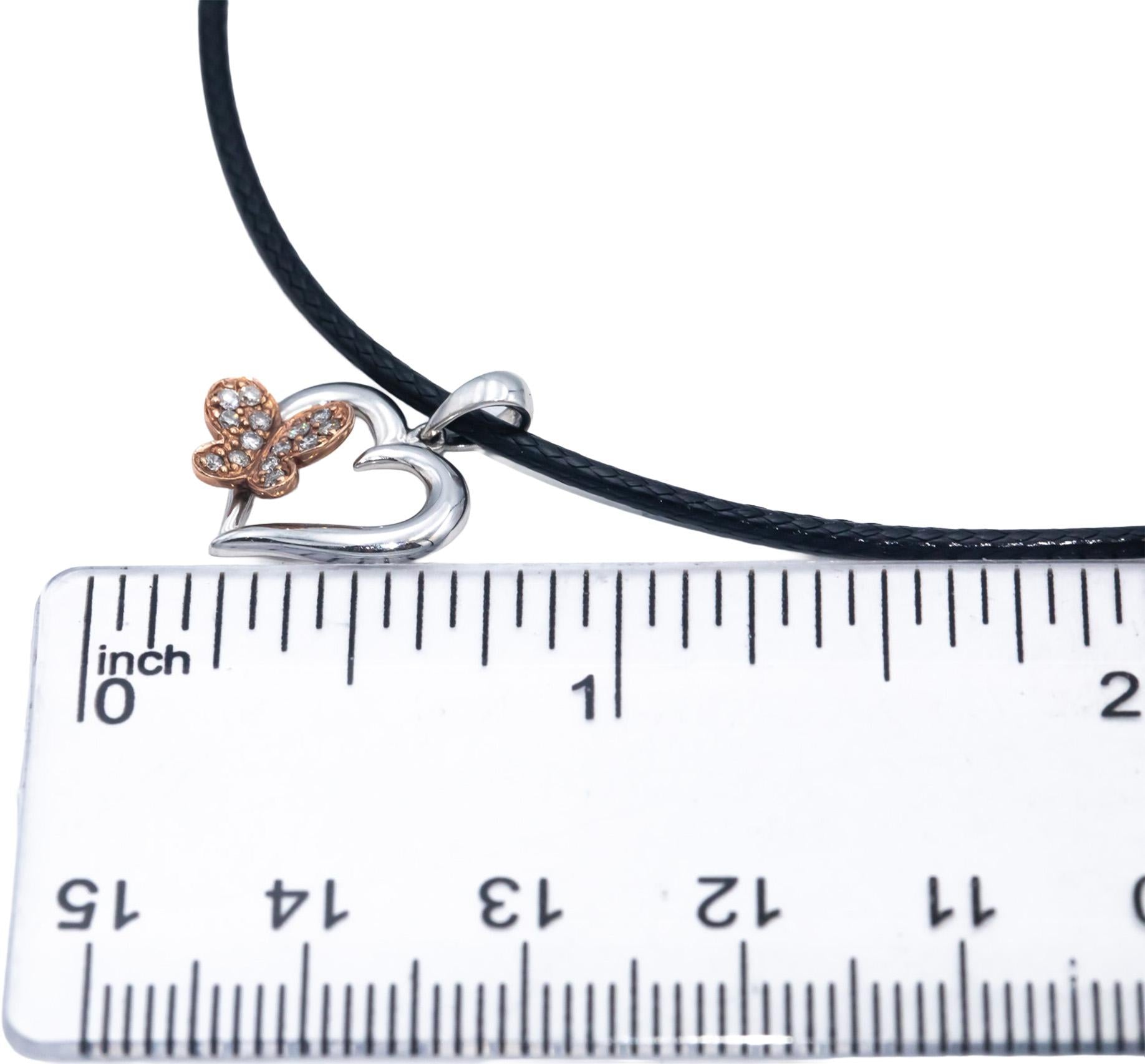 10k White & Yellow Gold Round Cut Diamond Heart Butterfly Pendant Necklace .15CT