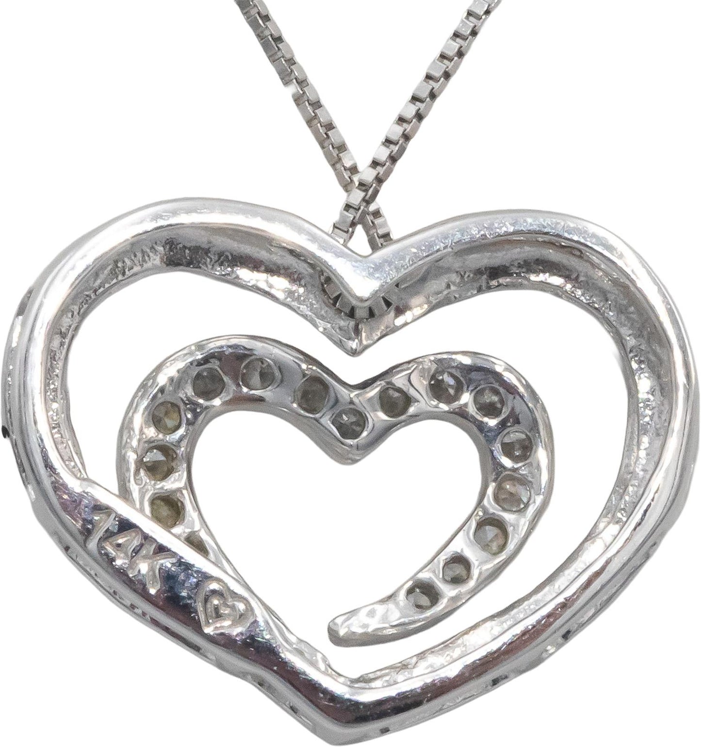 14k White Gold Round Diamond Heart Pendant Necklace Chain 0.12CT
