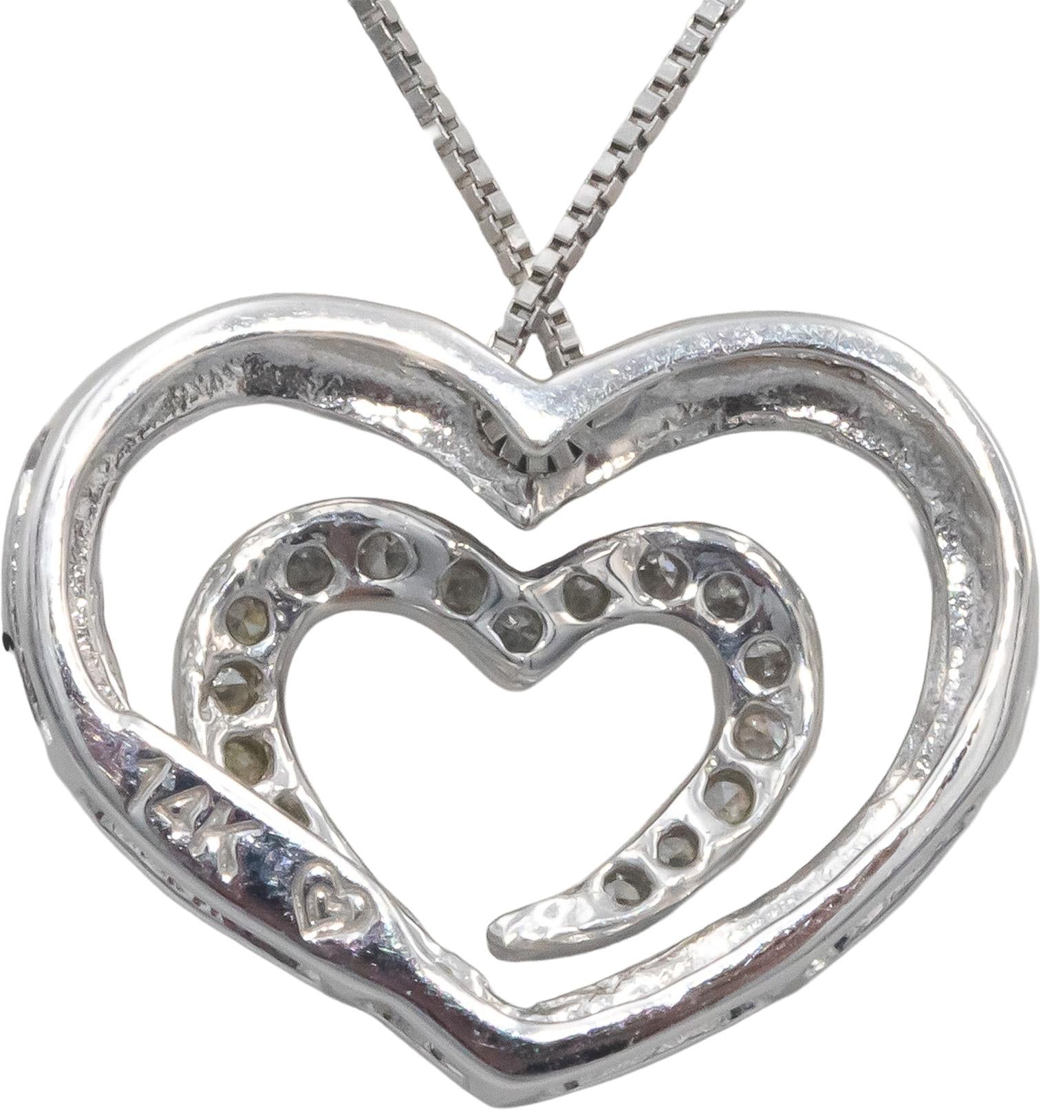 14k White Gold Round Diamond Heart Pendant Necklace Chain 0.12CT