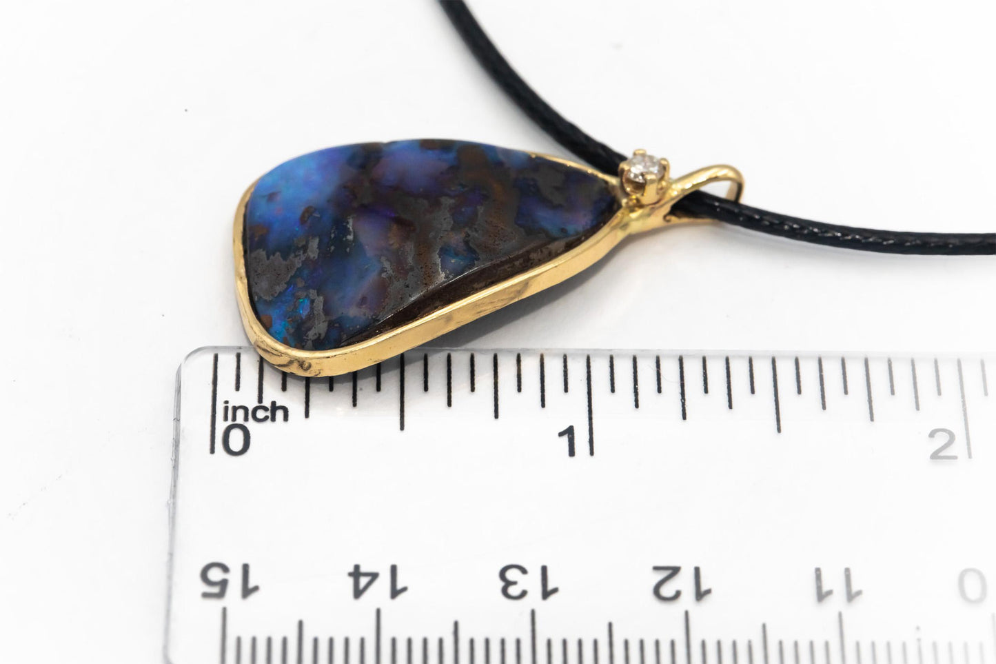 14k Yellow Gold Round Diamond & Boulder Opal Pendant Necklace 15.08CT