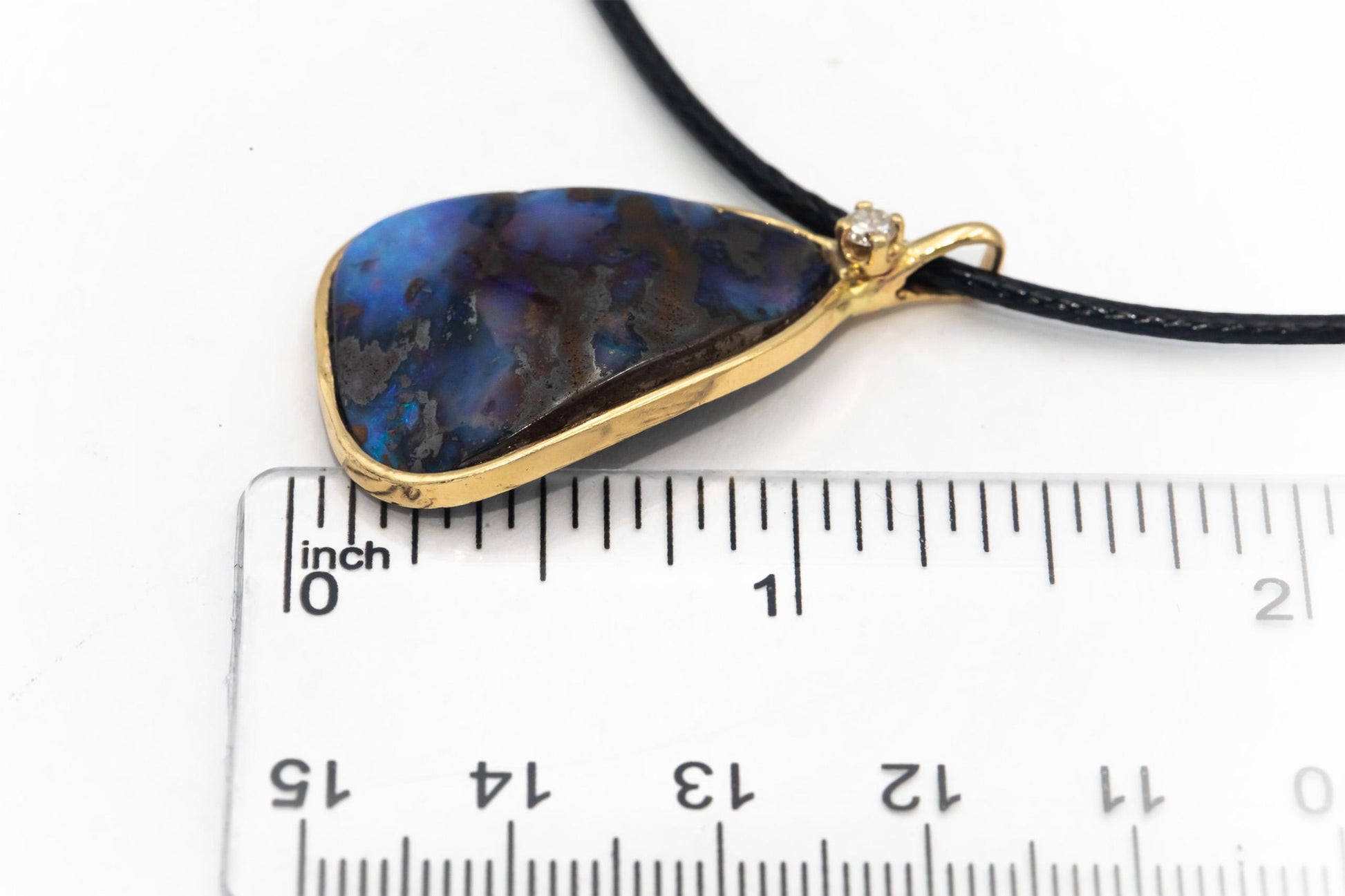 14k Yellow Gold Round Diamond & Boulder Opal Pendant Necklace 15.08CT