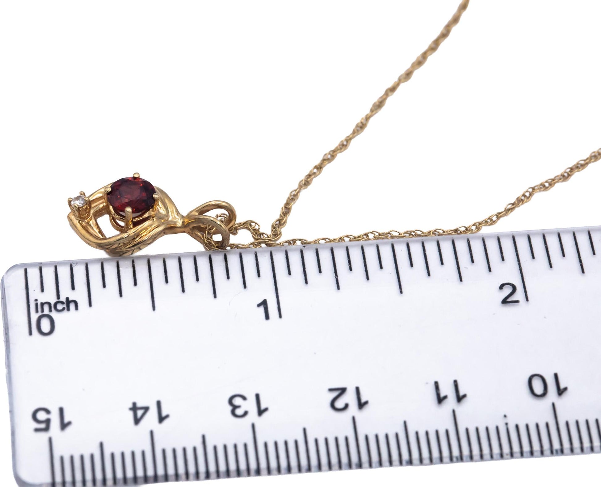 14k Yellow Gold Round Garnet and Diamond Pendant Necklace Chain 0.52CT