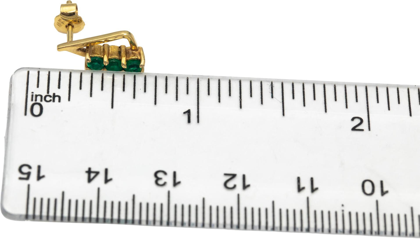 18k Yellow Gold Jewelry Round Emerald Drop Stud Earrings 0.50CT