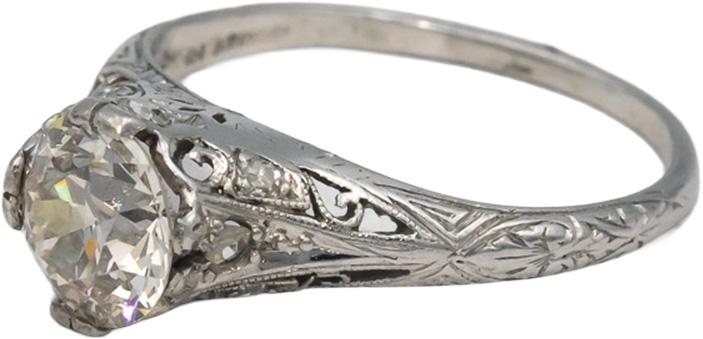Vintage Antique Platinum Old Euro Diamond Filigree Ring 1.20CT Size 6