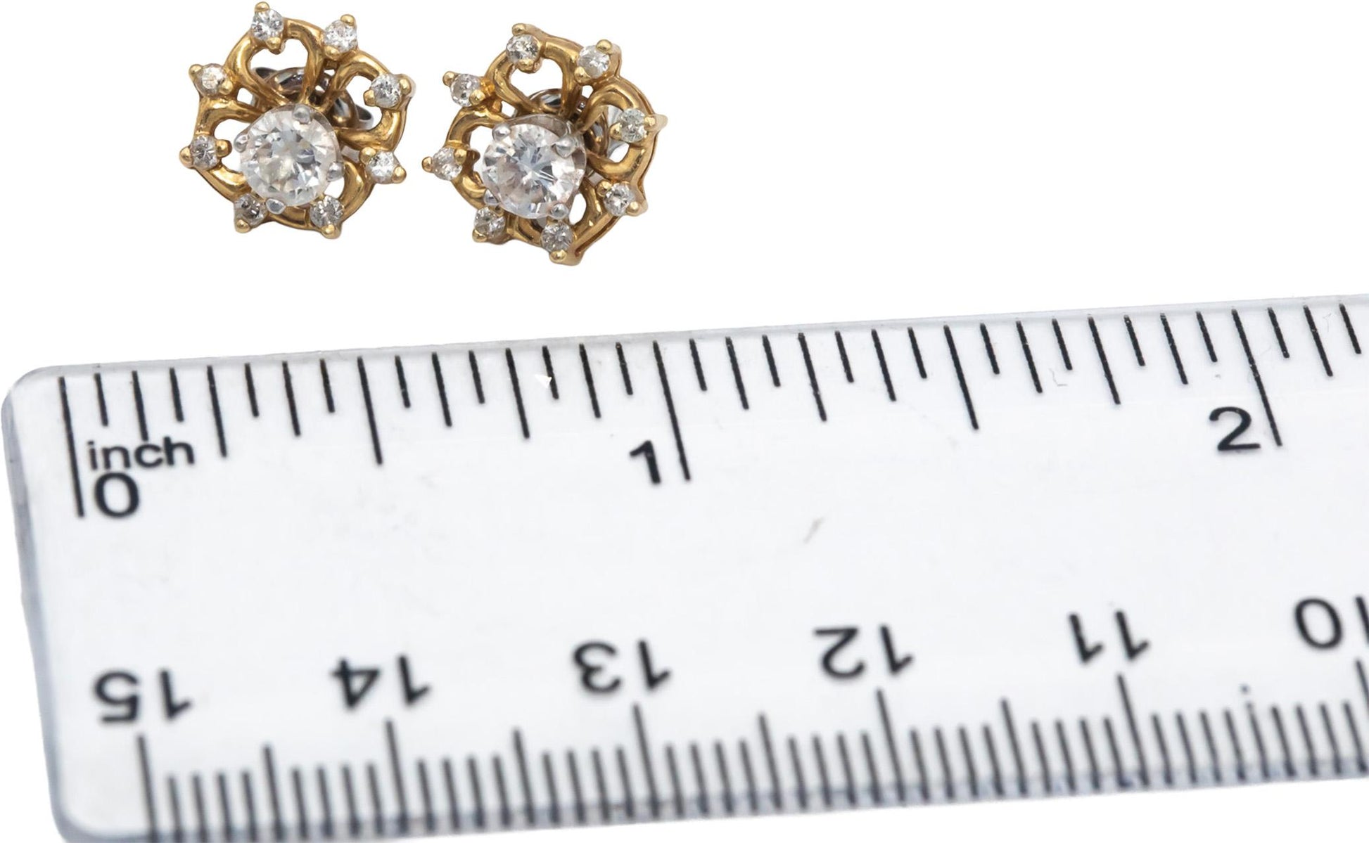 14k White & Yellow Gold Round Diamond Stud Earrings w/ Jacket Enhancers 0.60CT
