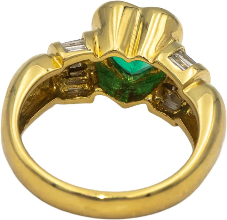 GIA Certified 18k Gold Heart Colombian Emerald & Diamond Ring 2.10CT Size 6