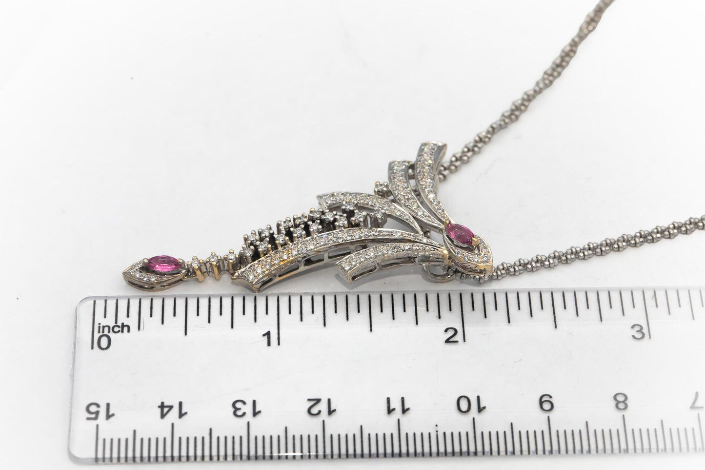 18k White Gold VS Round Diamond & Marquise Pink Sapphire Pendant Necklace 1.11CT