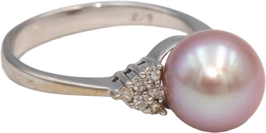 18k White Gold VS Round Diamond & 9.3mm Pearl Cocktail Ring 0.20CT Size 6.75