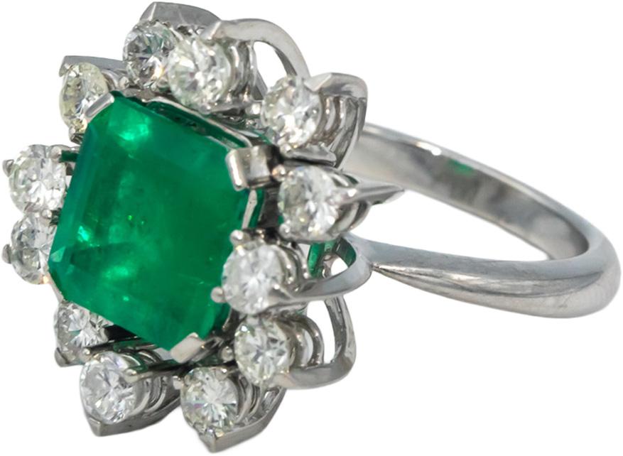 GIA Certified 14k White Gold Colombian Emerald & VS Diamond Cocktail Ring 5.30CT