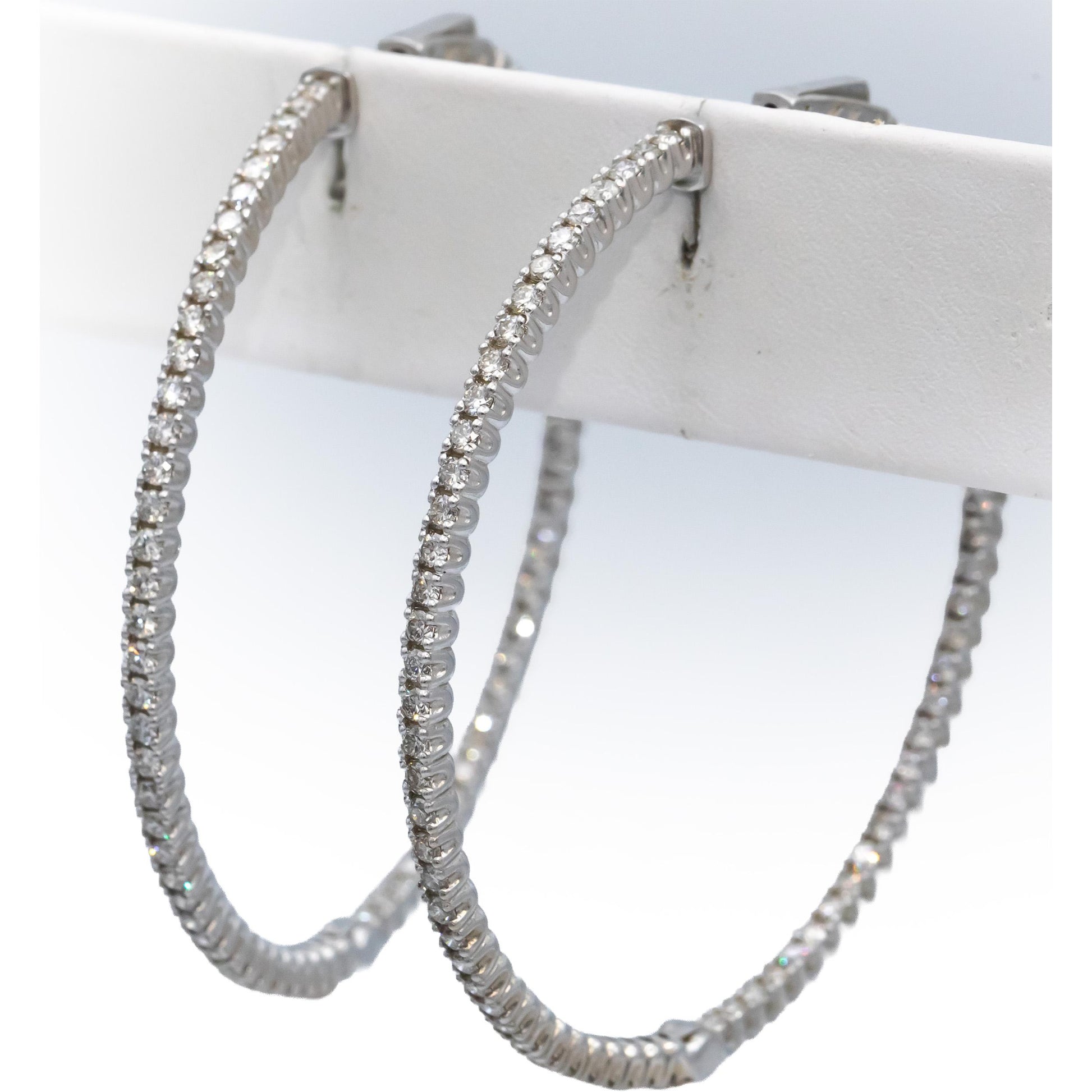 14k White Gold Round Diamond Inside Out Circle Jumbo Hoop Earrings 3.85CT