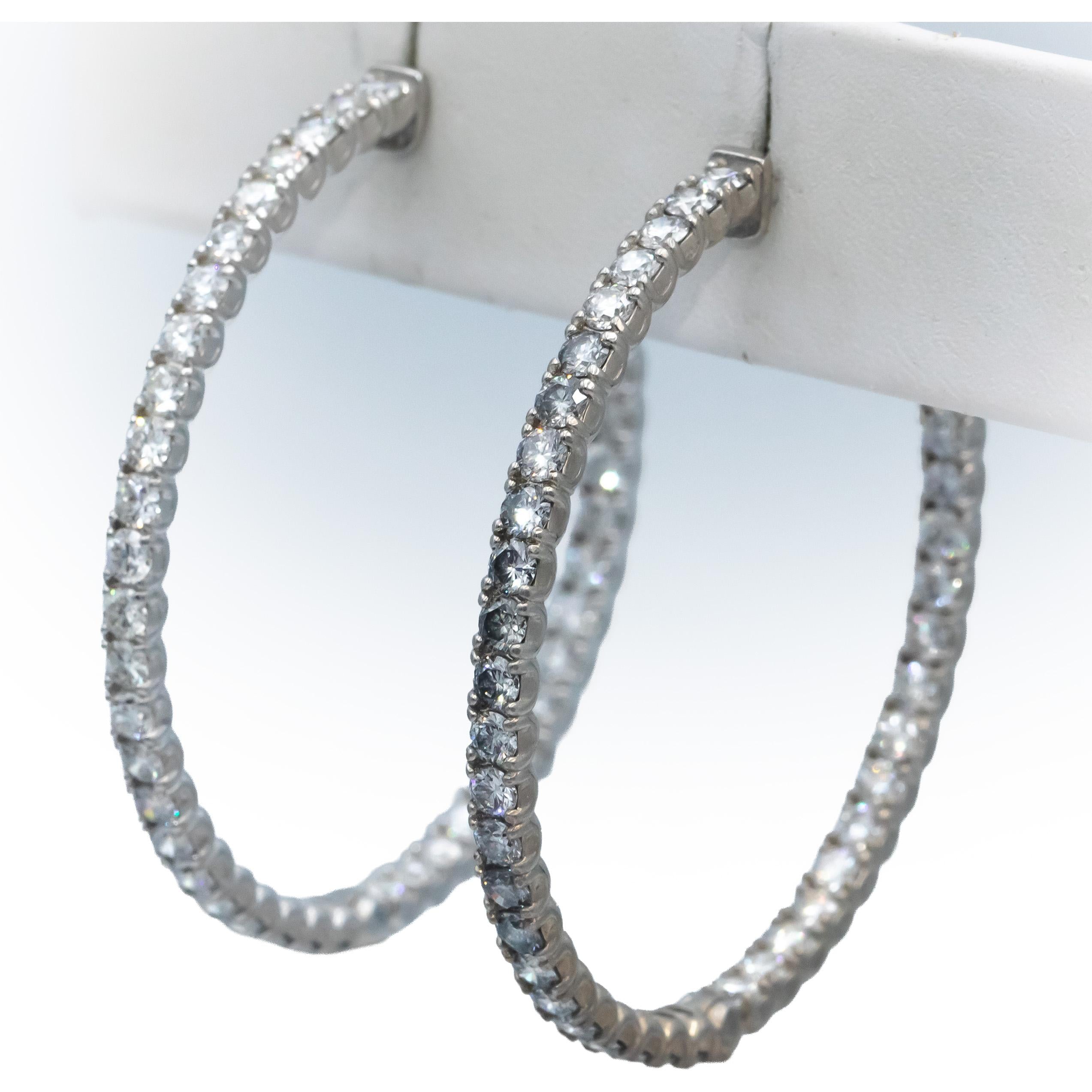 18k White Gold VS Round Diamond Inside Out Circle Hoop Earrings 7.33CT