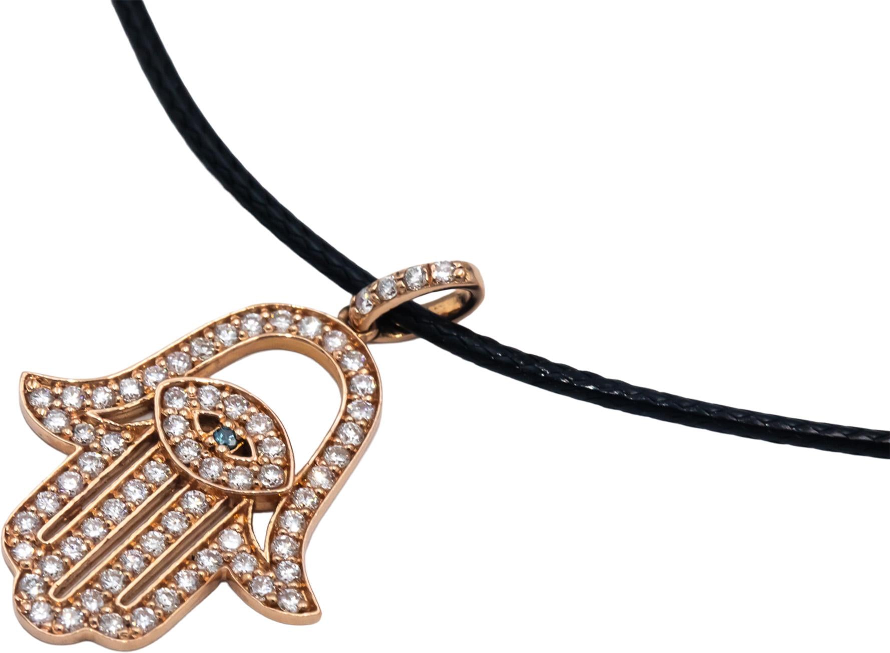 14k Rose Gold VS Round Diamond Hamsa Hand Pendant Necklace 1.05CT