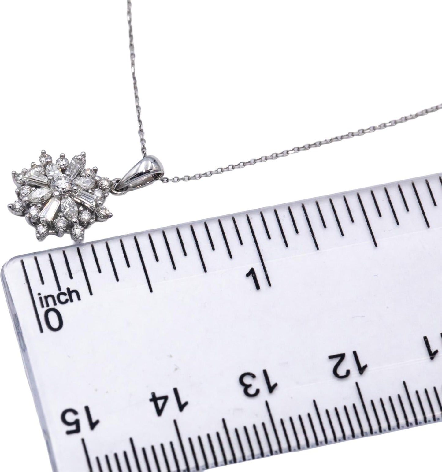10k Gold Round Baguette Marquise Cut Diamond Snowflake Pendant Necklace .50CT