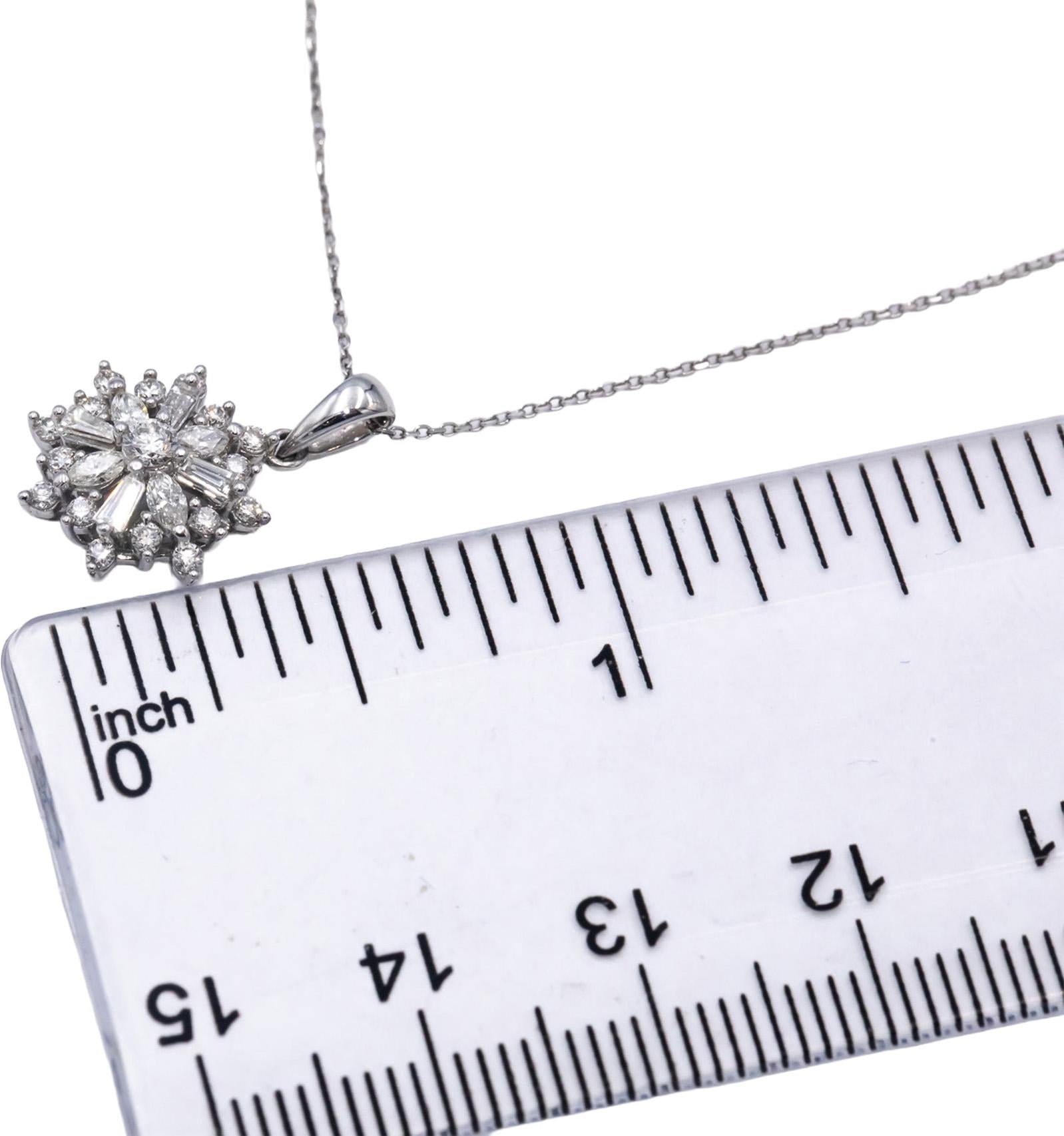 10k Gold Round Baguette Marquise Cut Diamond Snowflake Pendant Necklace .50CT