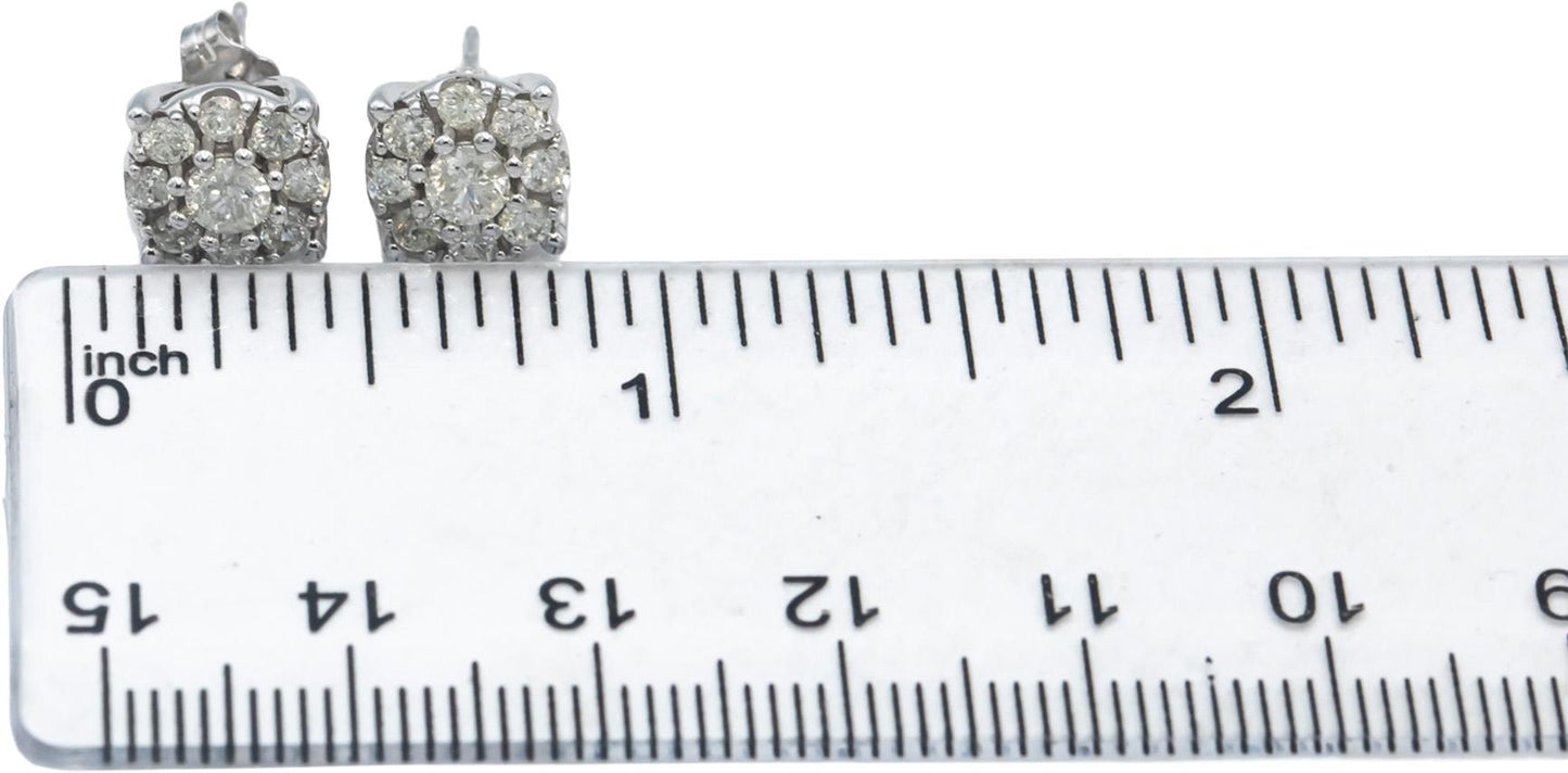 Round Diamond 10k White Gold Cluster Stud Earrings 1.20CT