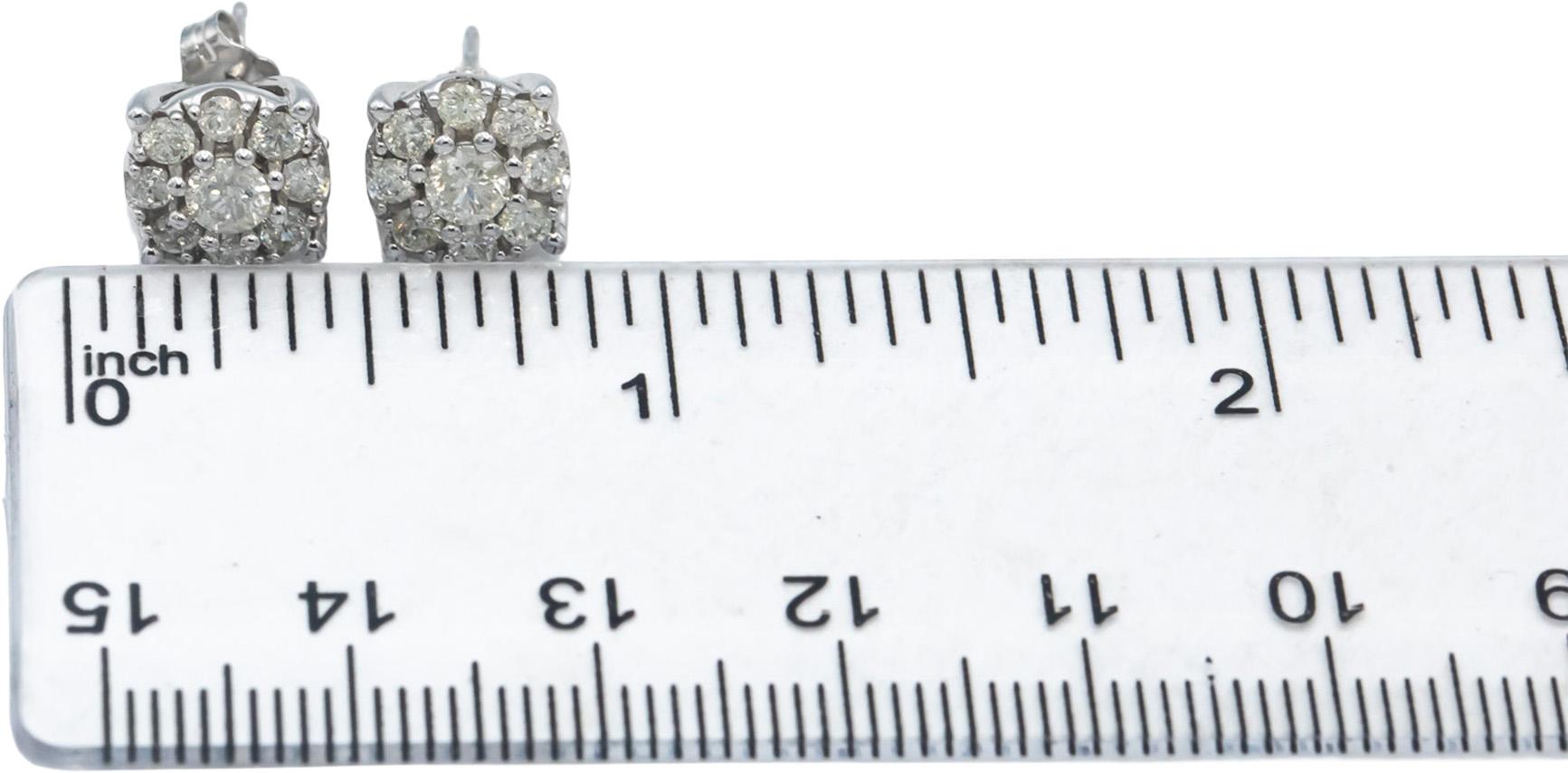 Round Diamond 10k White Gold Cluster Stud Earrings 1.20CT