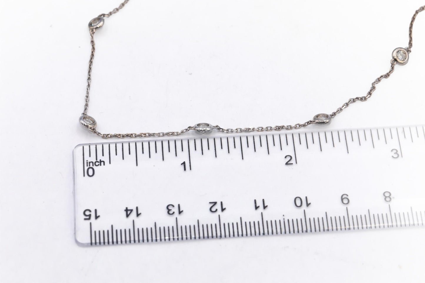 Round Bezel Set Diamond By The Yard Necklace Chain Jewelry 14k White Gold 1.27CT