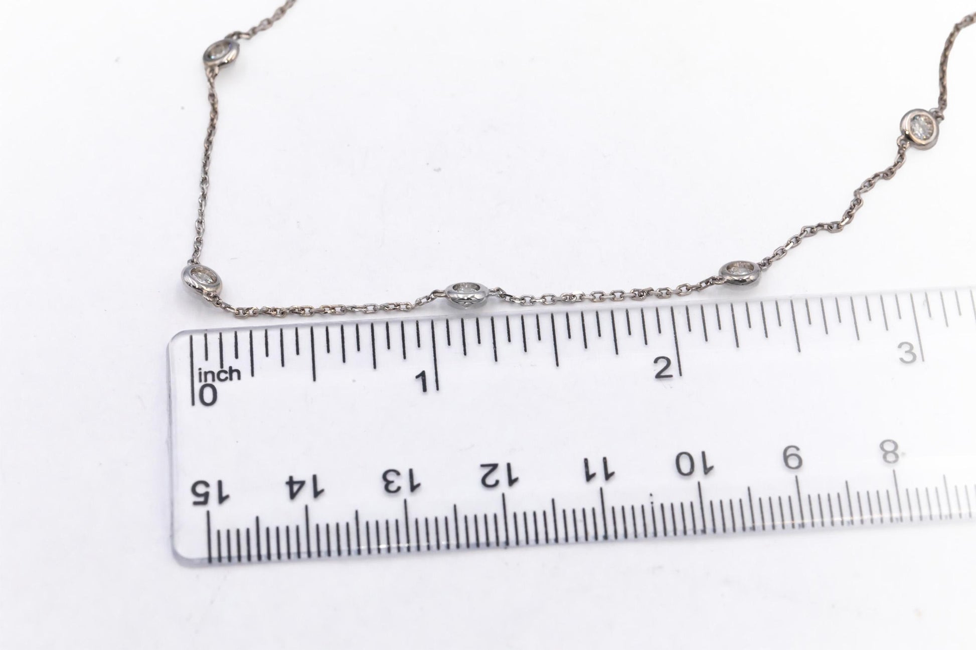 Round Bezel Set Diamond By The Yard Necklace Chain Jewelry 14k White Gold 1.27CT