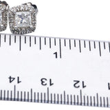 14k White Gold Princess & Round Diamond Stud Earrings 1.74CT w/ 1.54CT Centers
