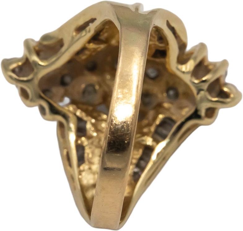 14k Yellow Gold Baguette & Round Diamond Cluster Cocktail Ring 1.0CT Size 6.5