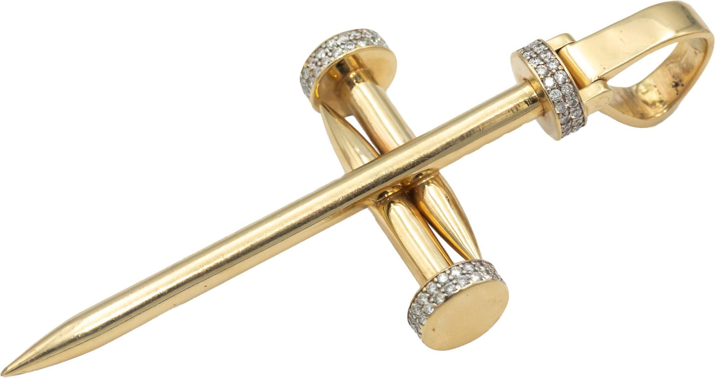 14k Yellow Gold VS Round Diamond Nail Cross Crucifix Pendant 2.0CT
