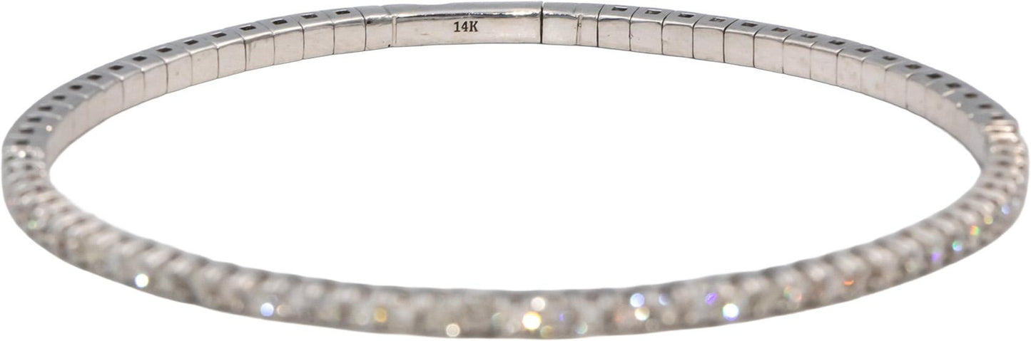 14k White Gold VS Round Diamond Flexible Bangle Bracelet 1.54CT