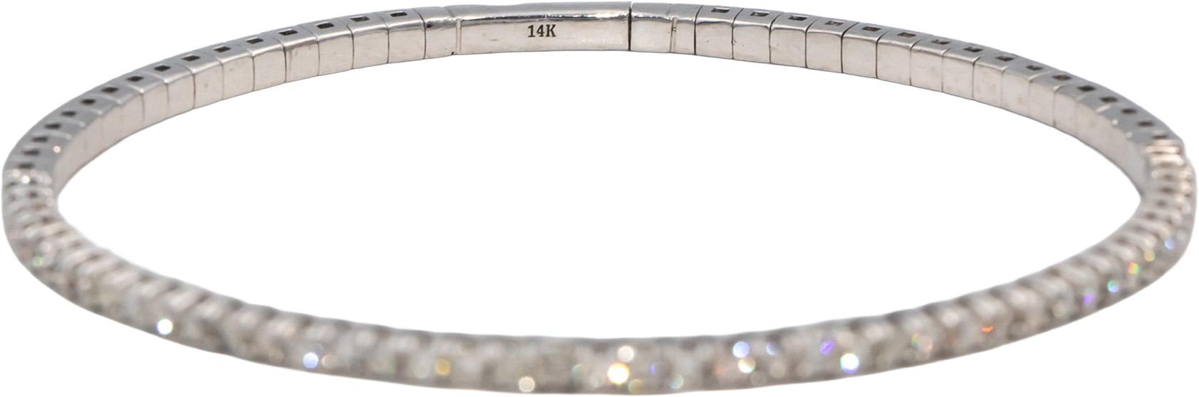 14k White Gold VS Round Diamond Flexible Bangle Bracelet 1.54CT