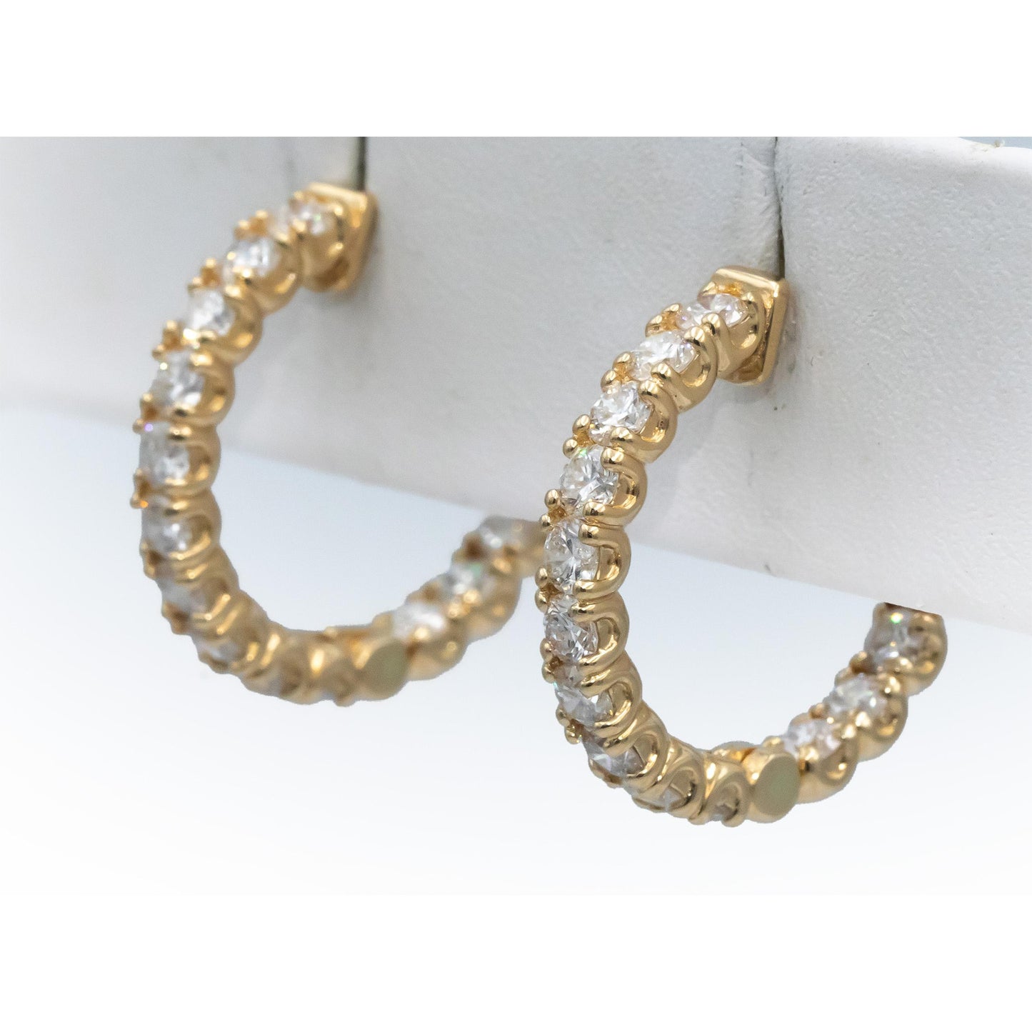 14k Yellow Gold Round Diamond Inside Out Circle Hoop Earrings 3.55CT