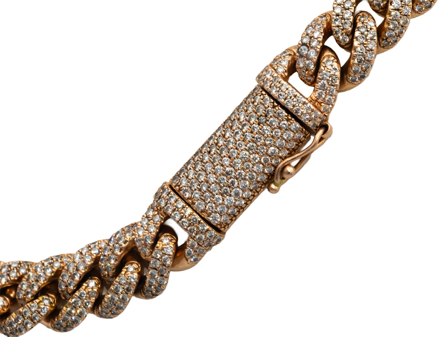 14k Rose & White Gold Round Diamond Iced Out Cuban Link Necklace 22.0CTW