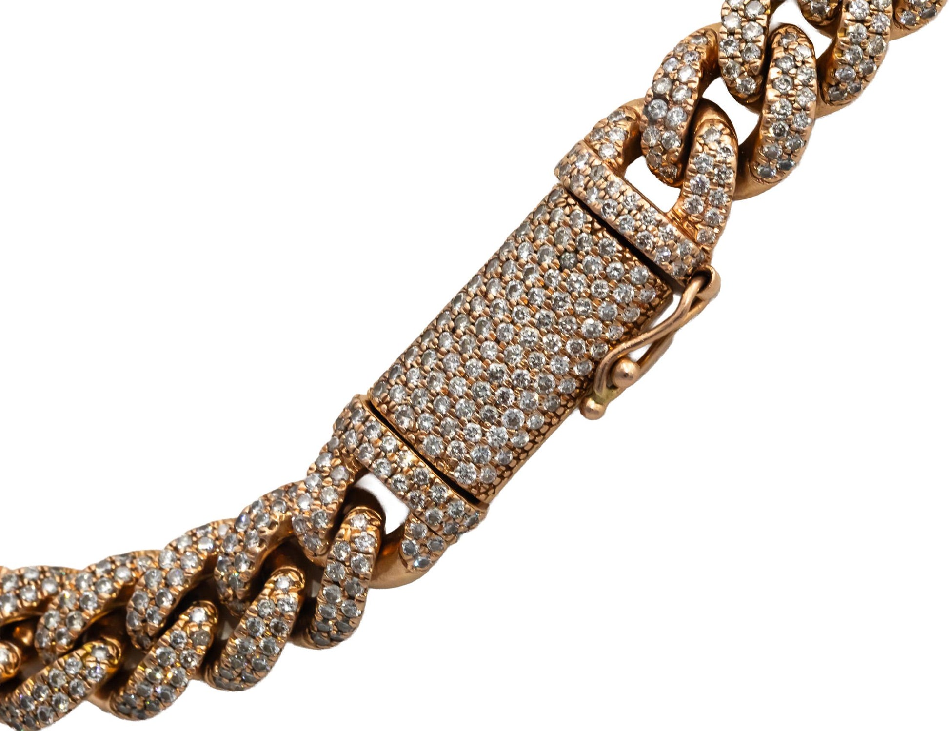 14k Rose & White Gold Round Diamond Iced Out Cuban Link Necklace 22.0CTW