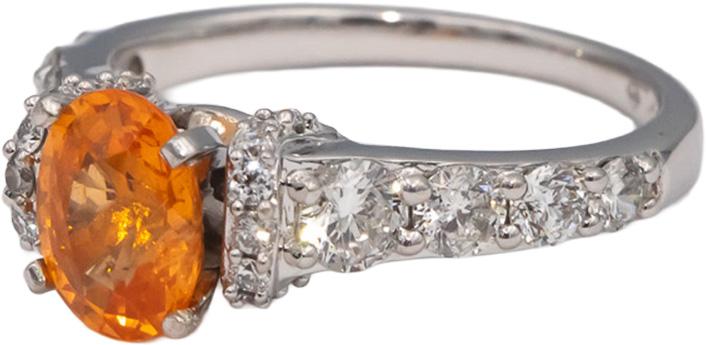 14k White Gold Orange Garnet & Diamond Cocktail Ring 2.54CT Size 7