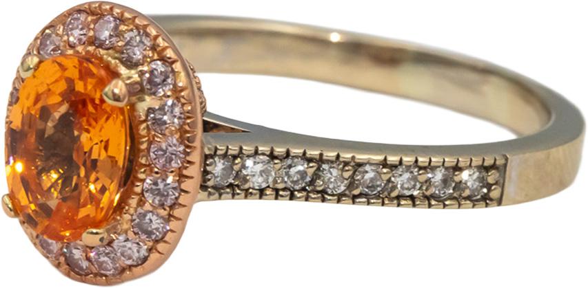 14k White & Rose Gold Orange Garnet & Diamond Halo Ring 2.32CT Size 9