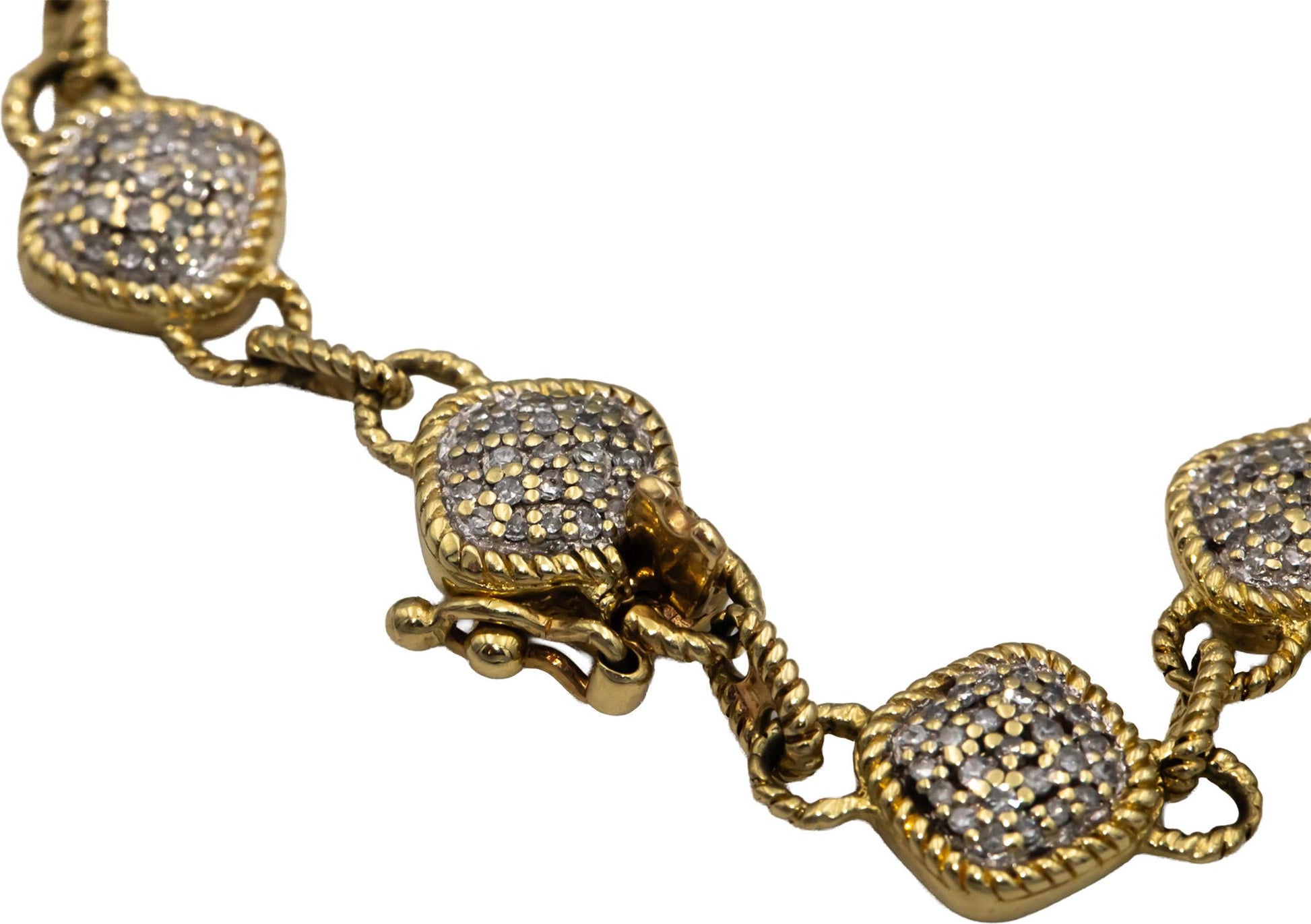 14k Yellow Gold Round Diamond Fancy Cluster Link Bracelet 1.0CT