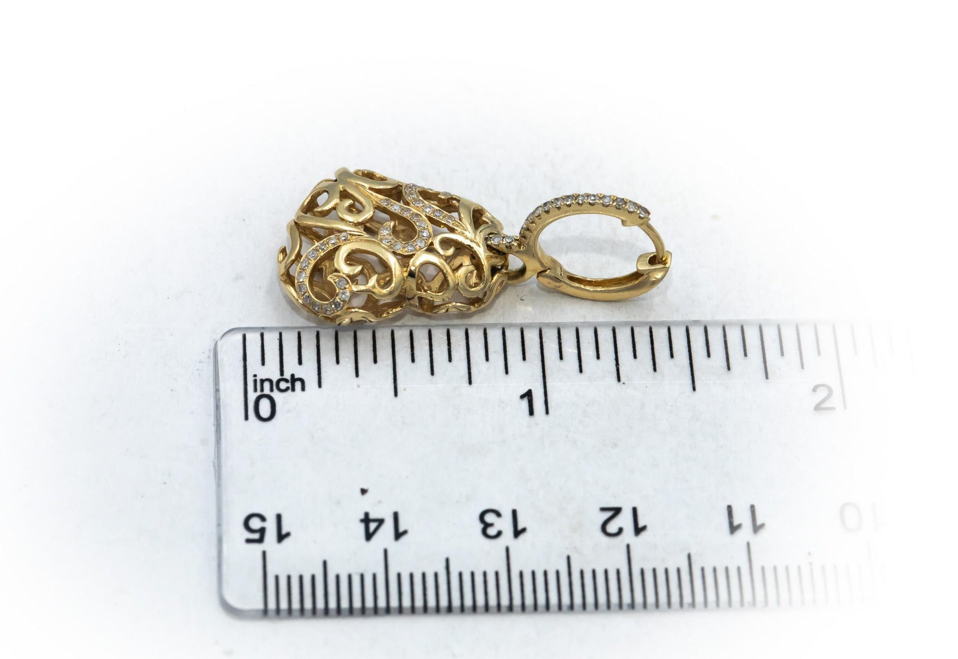 14k Yellow Gold Round Diamond Gallery Heart Drop Dangle Earrings 0.50CT