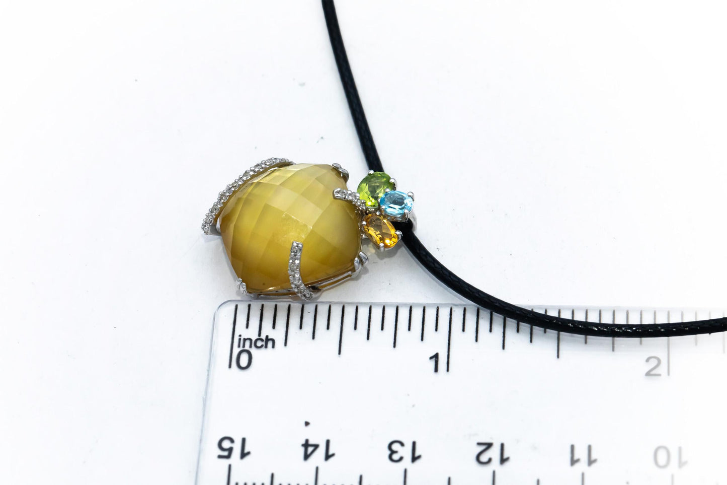 14k White Gold Diamond Citrine Aquamarine Peridot Pendant Necklace 0.10CT