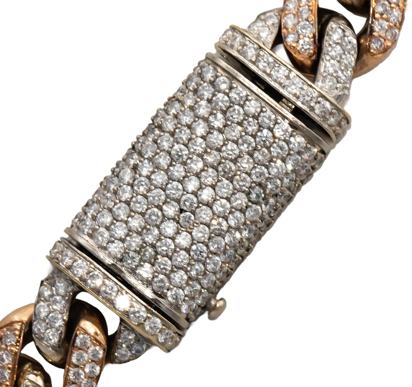 14k White & Rose Gold Round Diamond Iced Out Cuban Link Necklace 13.0CT