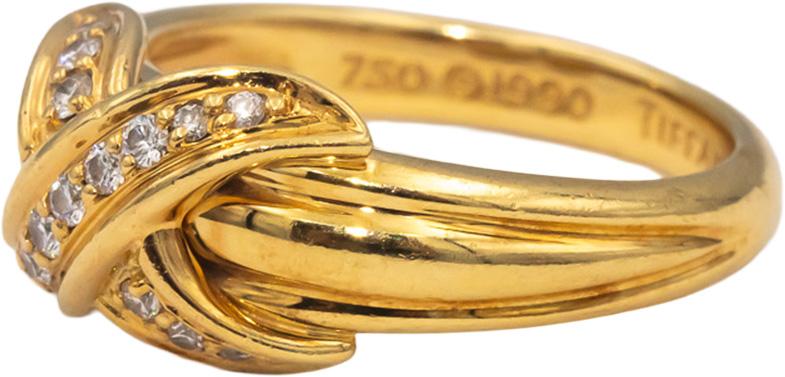 TIFFANY & CO. Vintage 18k Yellow Gold Round Diamond "X" Style Ring .17CT Size 7