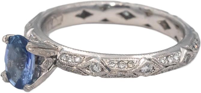 TACORI Platinum Oval Sapphire Round Diamond Cocktail Ring 0.99CT Size 6.5