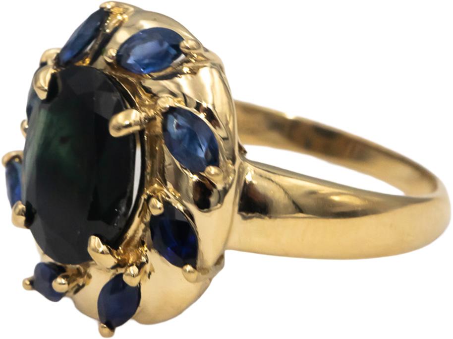 14k Yellow Gold Oval & Marquise Cut Sapphire Cocktail Ring 2.72CT Size 6.25
