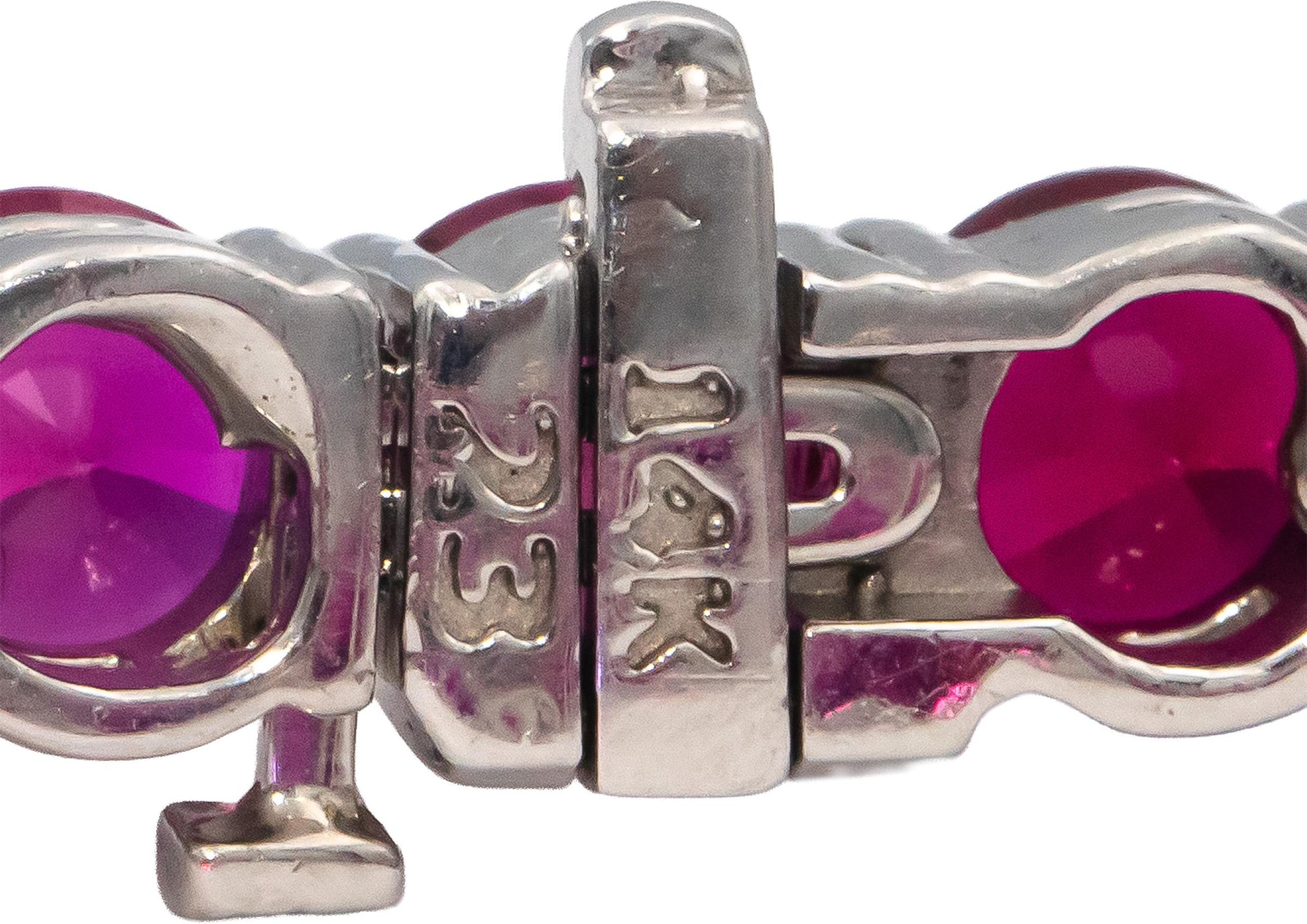 14k White Gold Oval Cut Synthetic Ruby Tennis Bracelet 31.0CTW