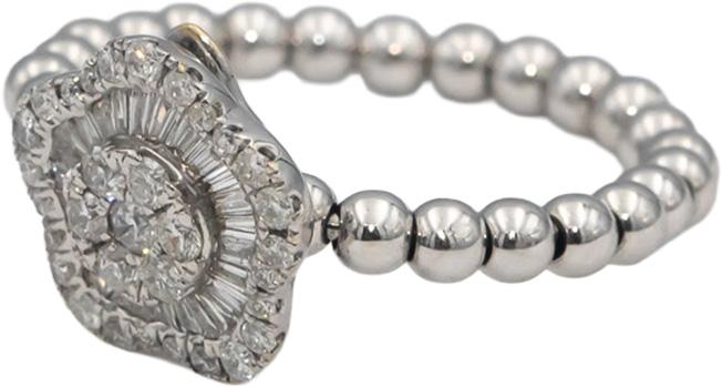 18k White Gold Round & Baguette Cut Diamond Flower Ring Pendant 0.40CT Size 6