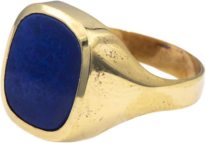 14k Yellow Gold Cabochon Lapis Lazuli Solitaire Ring Size 10.75