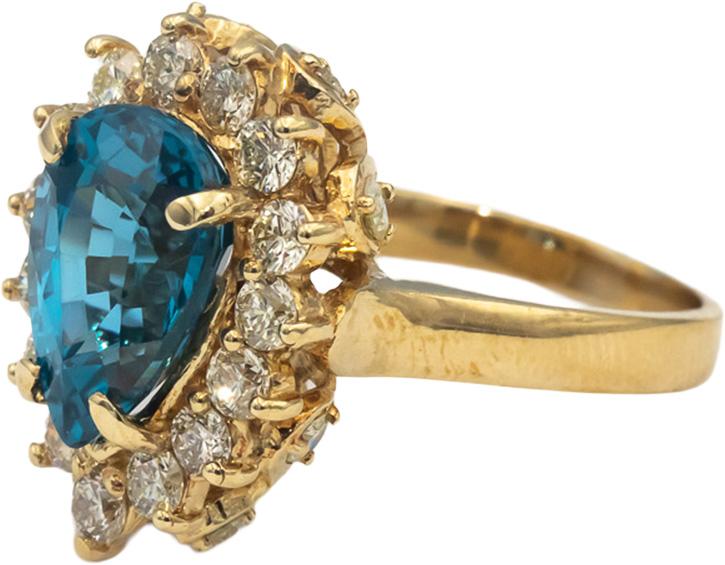 14k Yellow Gold Pear Cut Blue Topaz Round Diamond Cocktail Ring 6.50CT Size 8