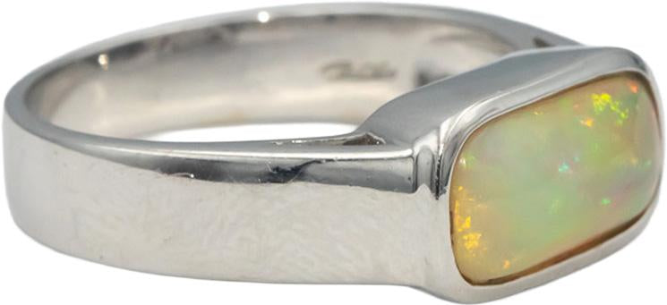 14k White Gold Cabochon Cut Bezel Set Opal Solitaire Ring 2.0CT Size 10