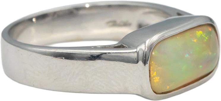 14k White Gold Cabochon Cut Bezel Set Opal Solitaire Ring 2.0CT Size 10