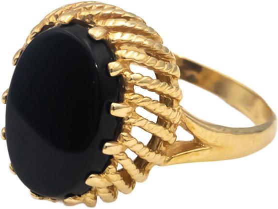 14k Yellow Gold Oval Cabochon Onyx Solitaire Cocktail Ring Size 7.5