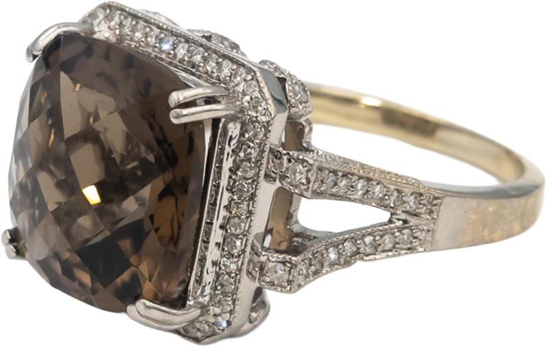 14k White Gold Smoky Quartz & Diamond Cocktail Ring 10.27CT Size 9